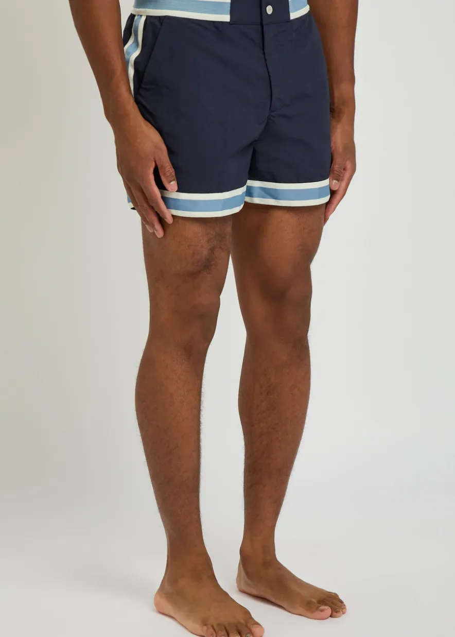 Baller striped poplin swim shorts