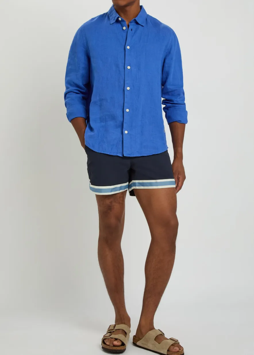 Baller striped poplin swim shorts