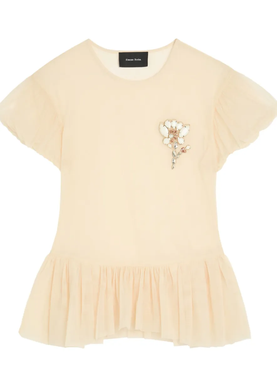Ballet embellished sheer chiffon blouse