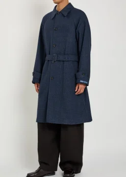 Balmacaan reversible belted wool and silk-blend coat