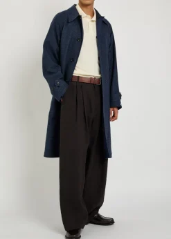 Balmacaan reversible belted wool and silk-blend coat