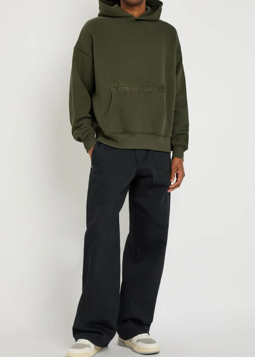 Baroque Calligraphy embroidered hooded cotton sweatshirt