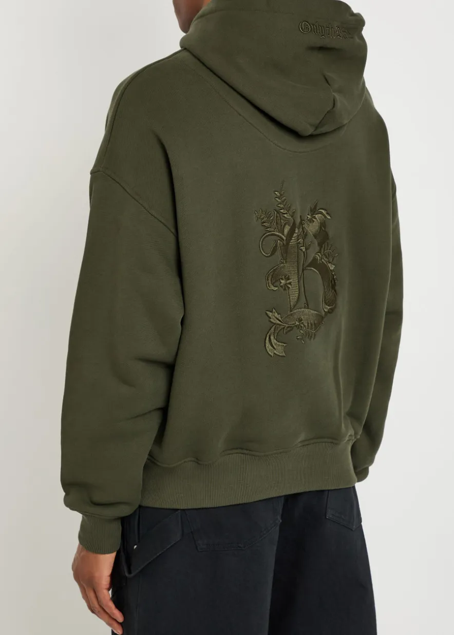 Baroque Calligraphy embroidered hooded cotton sweatshirt