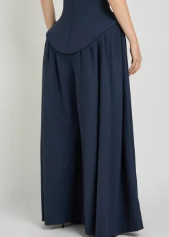Basque pleated wide-leg wool-blend trousers