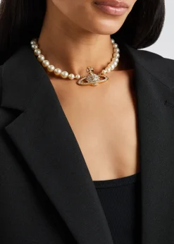Bas Relief orb faux pearl choker