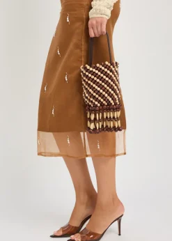 Beaded leather bucket bag