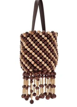 Beaded leather bucket bag