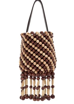 Beaded leather bucket bag