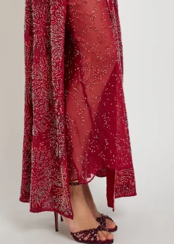 Bead-embellished chiffon maxi skirt