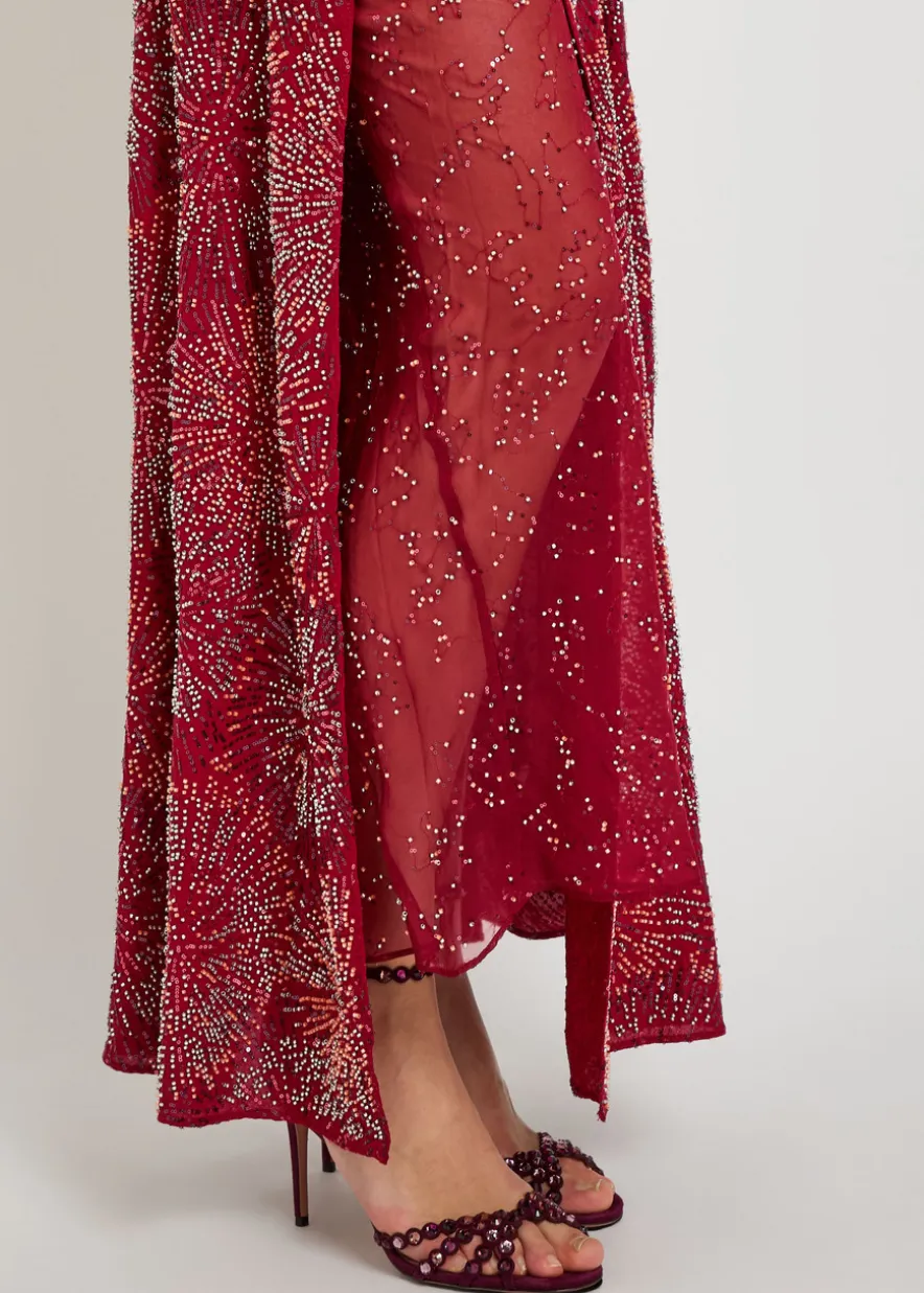 Bead-embellished chiffon maxi skirt