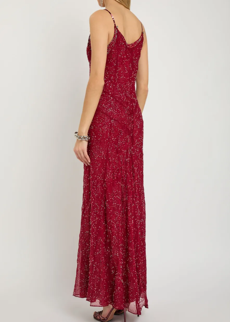 Bead-embellished chiffon maxi dress