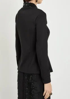 Bead embellished collar jersey shirt