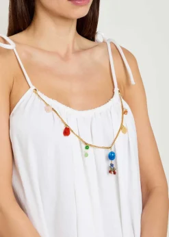 Bead-embellished cotton mini dress