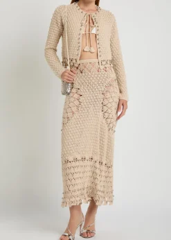Bead-embellished crochet cotton cardigan