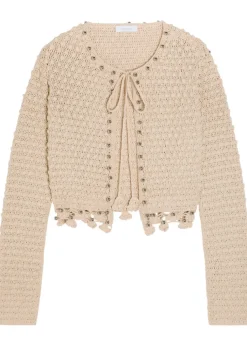 Bead-embellished crochet cotton cardigan