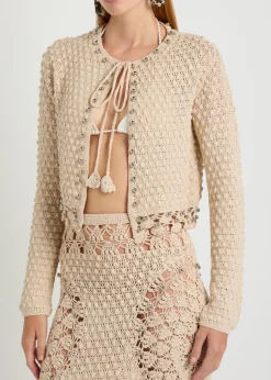 Bead-embellished crochet cotton cardigan