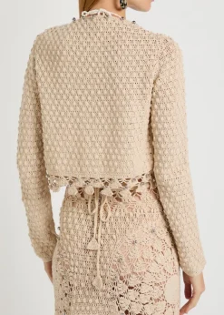 Bead-embellished crochet cotton cardigan