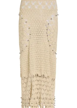 Bead-embellished crochet cotton midi skirt