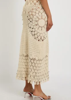 Bead-embellished crochet cotton midi skirt