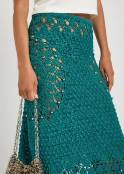 Bead-embellished crochet cotton midi skirt