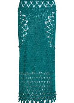 Bead-embellished crochet cotton midi skirt