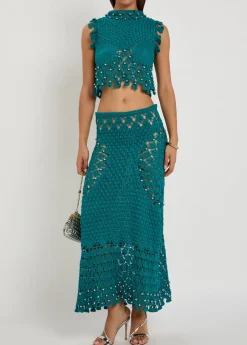 Bead-embellished crochet cotton crop top