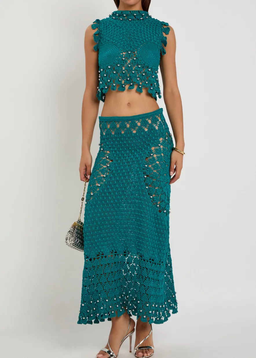 Bead-embellished crochet cotton crop top