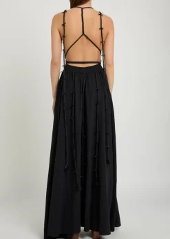Bead embellished halterneck cotton maxi dress