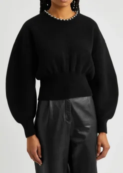 Bead-embellished wool-blend jumper