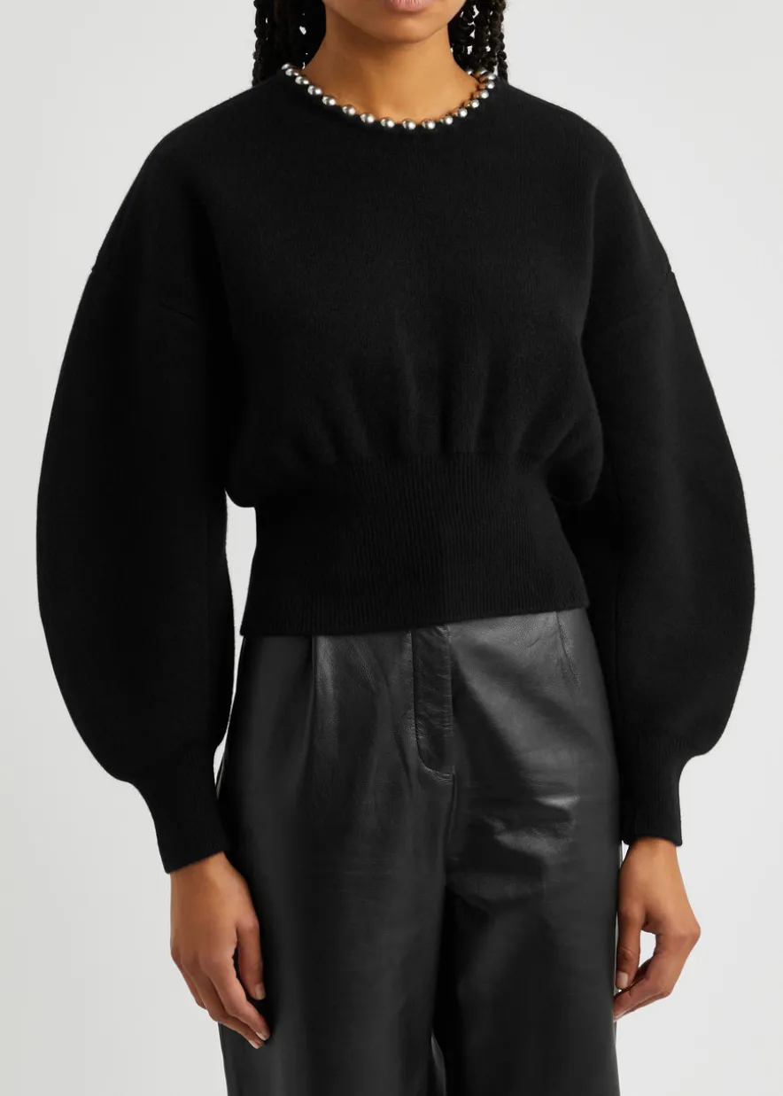 Bead-embellished wool-blend jumper