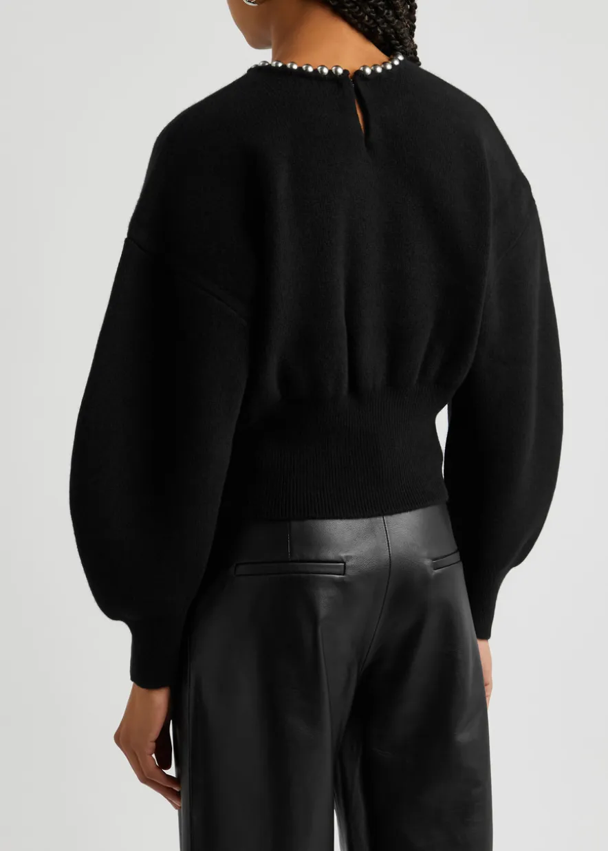Bead-embellished wool-blend jumper