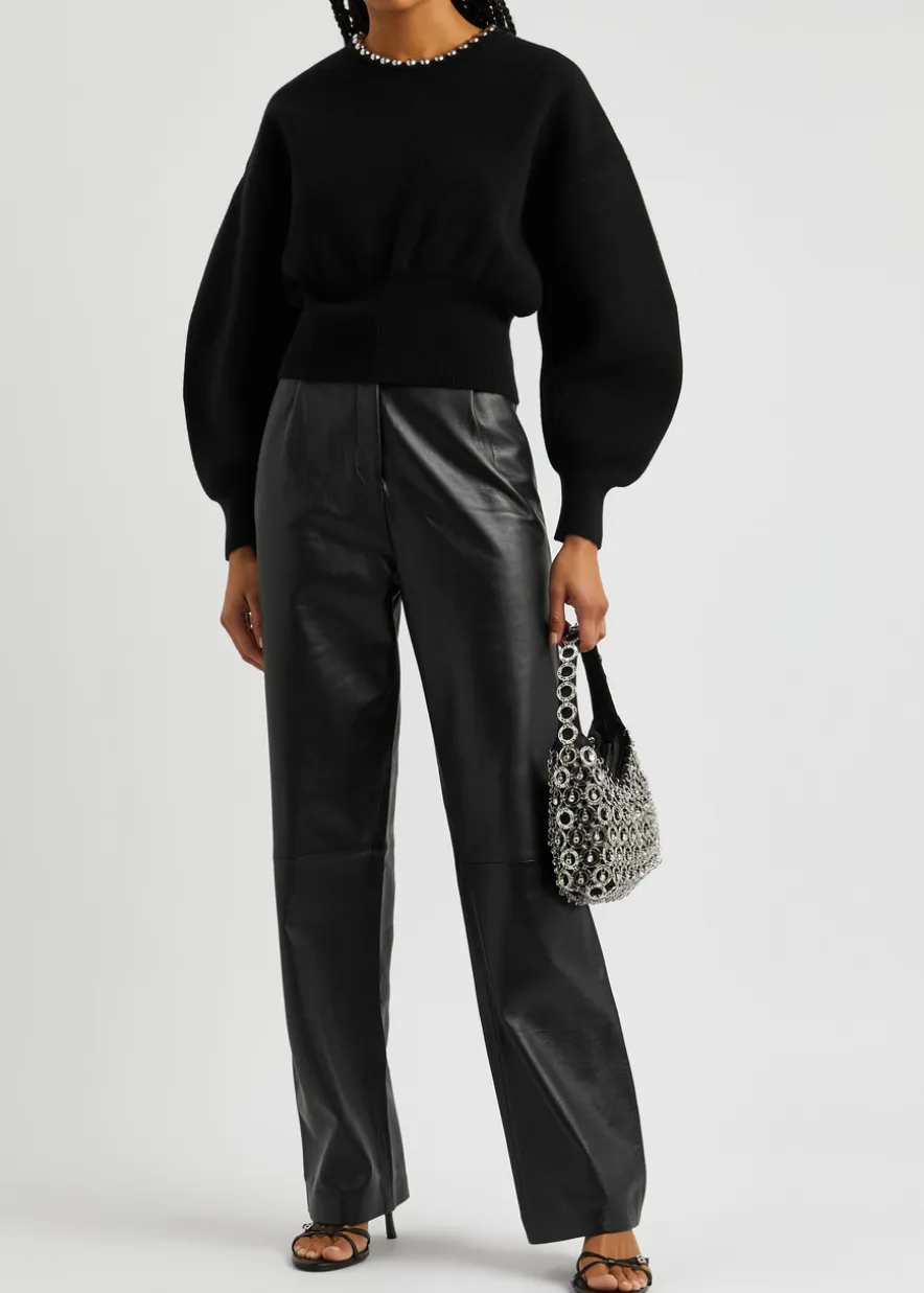 Bead-embellished wool-blend jumper