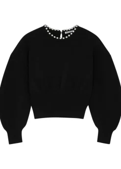 Bead-embellished wool-blend jumper