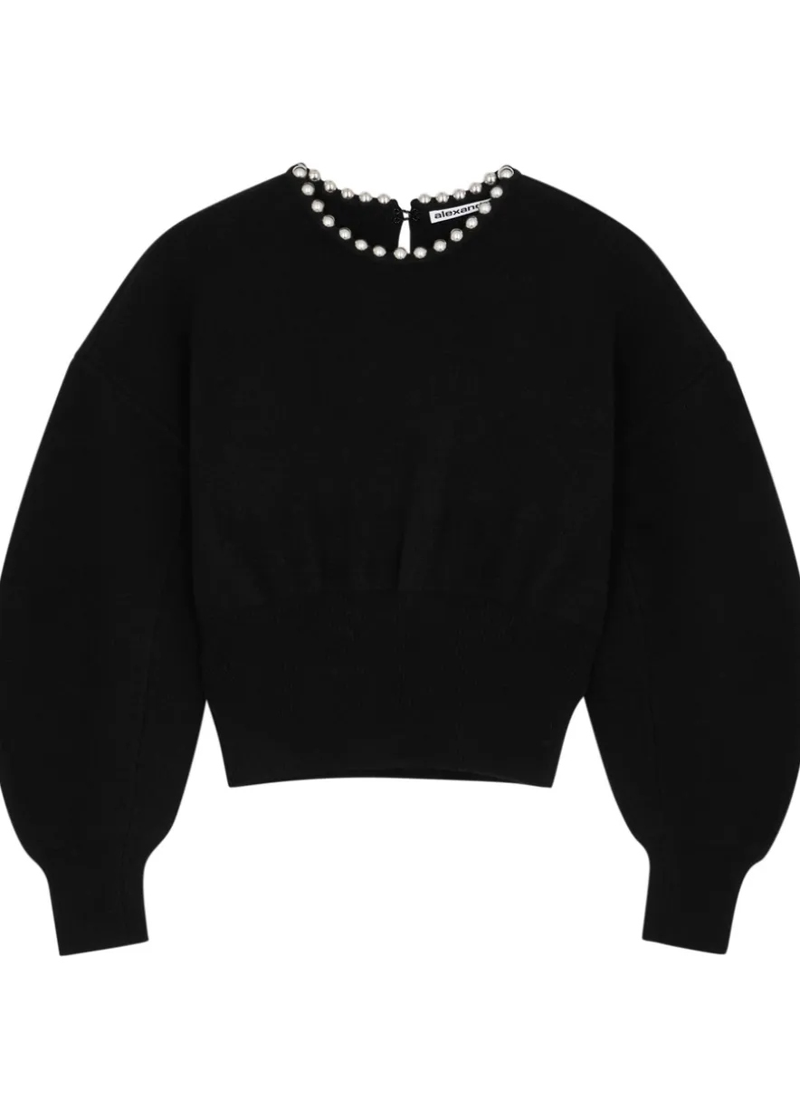 Bead-embellished wool-blend jumper