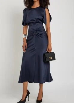 Bela gathered satin-crepe midi dress