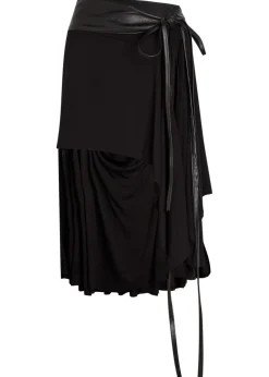 Belted asymmetric jersey mini skirt