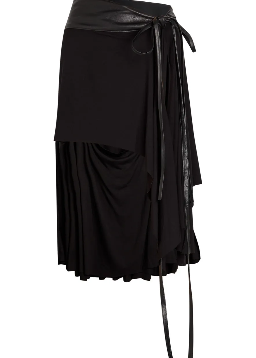 Belted asymmetric jersey mini skirt