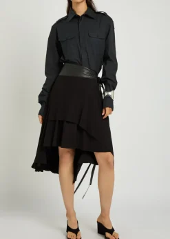 Belted asymmetric jersey mini skirt