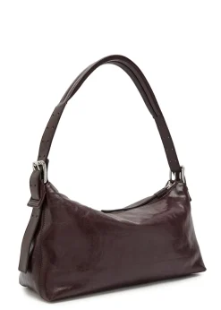 Belted baguette leather shoulder bag