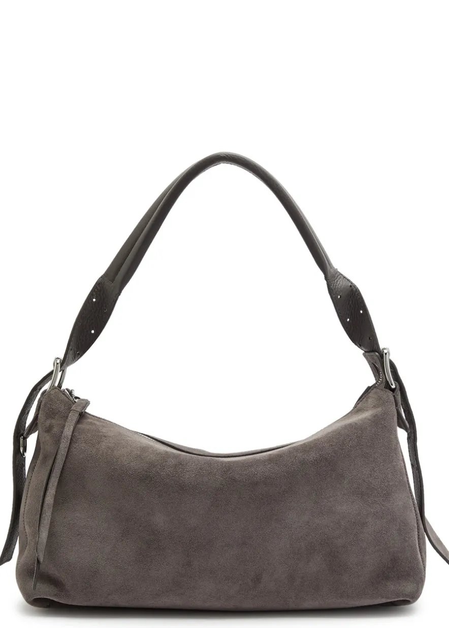 Belted Baguette suede shoulder bag