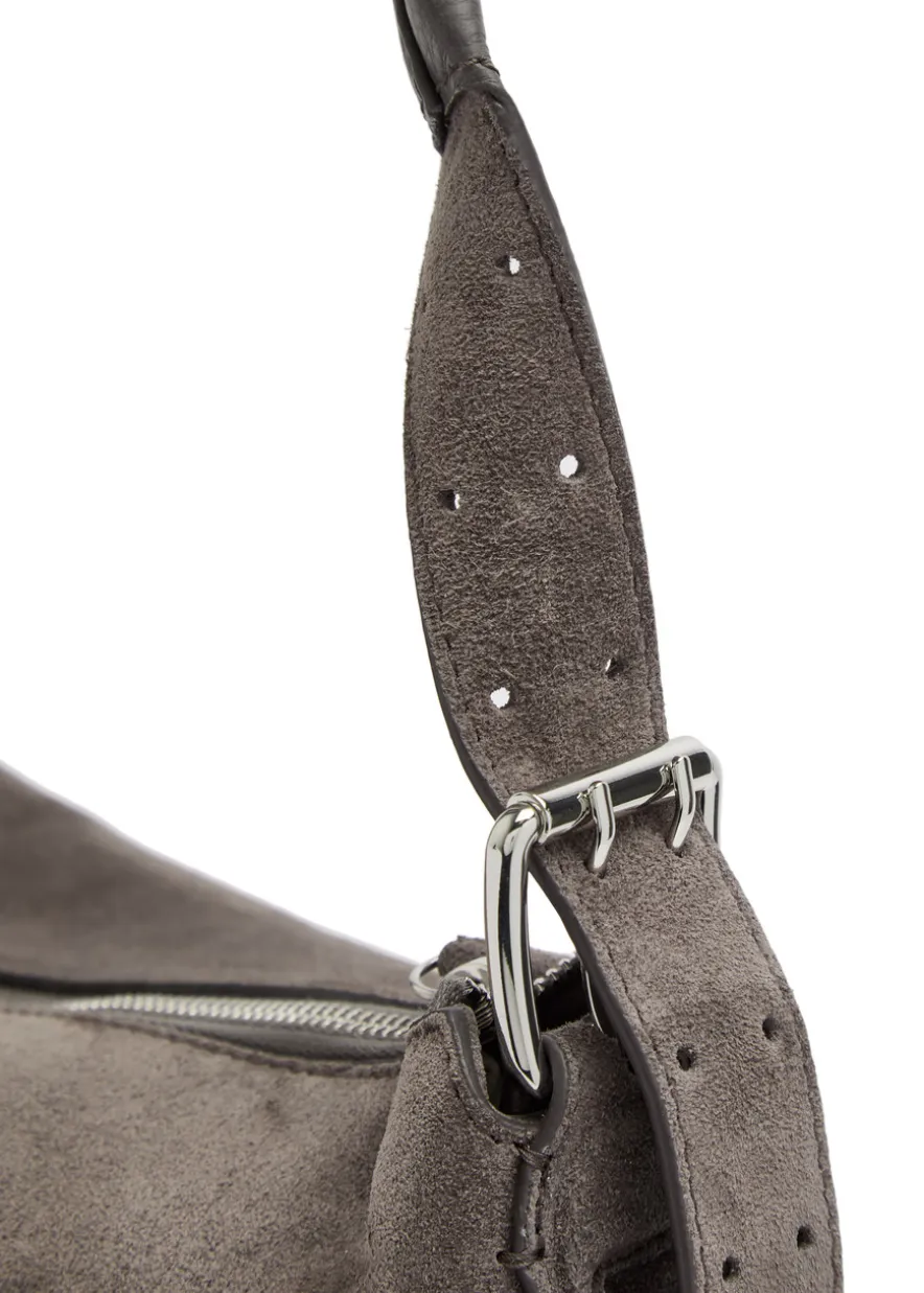 Belted Baguette suede shoulder bag