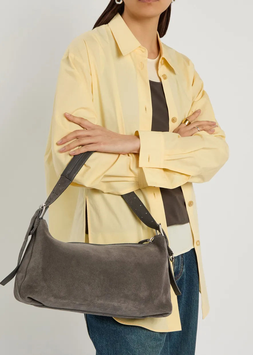 Belted Baguette suede shoulder bag