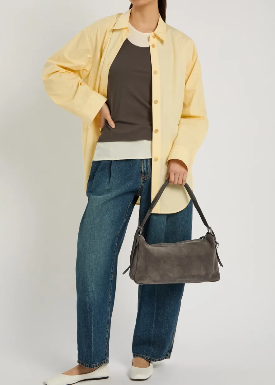 Belted Baguette suede shoulder bag