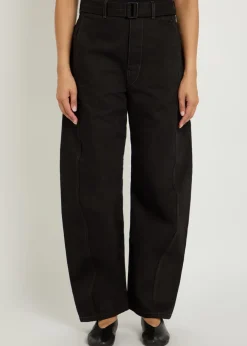 Belted barrel-leg jeans