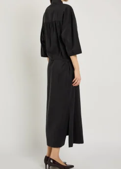 Belted brushed silk-blend midi shirt dress