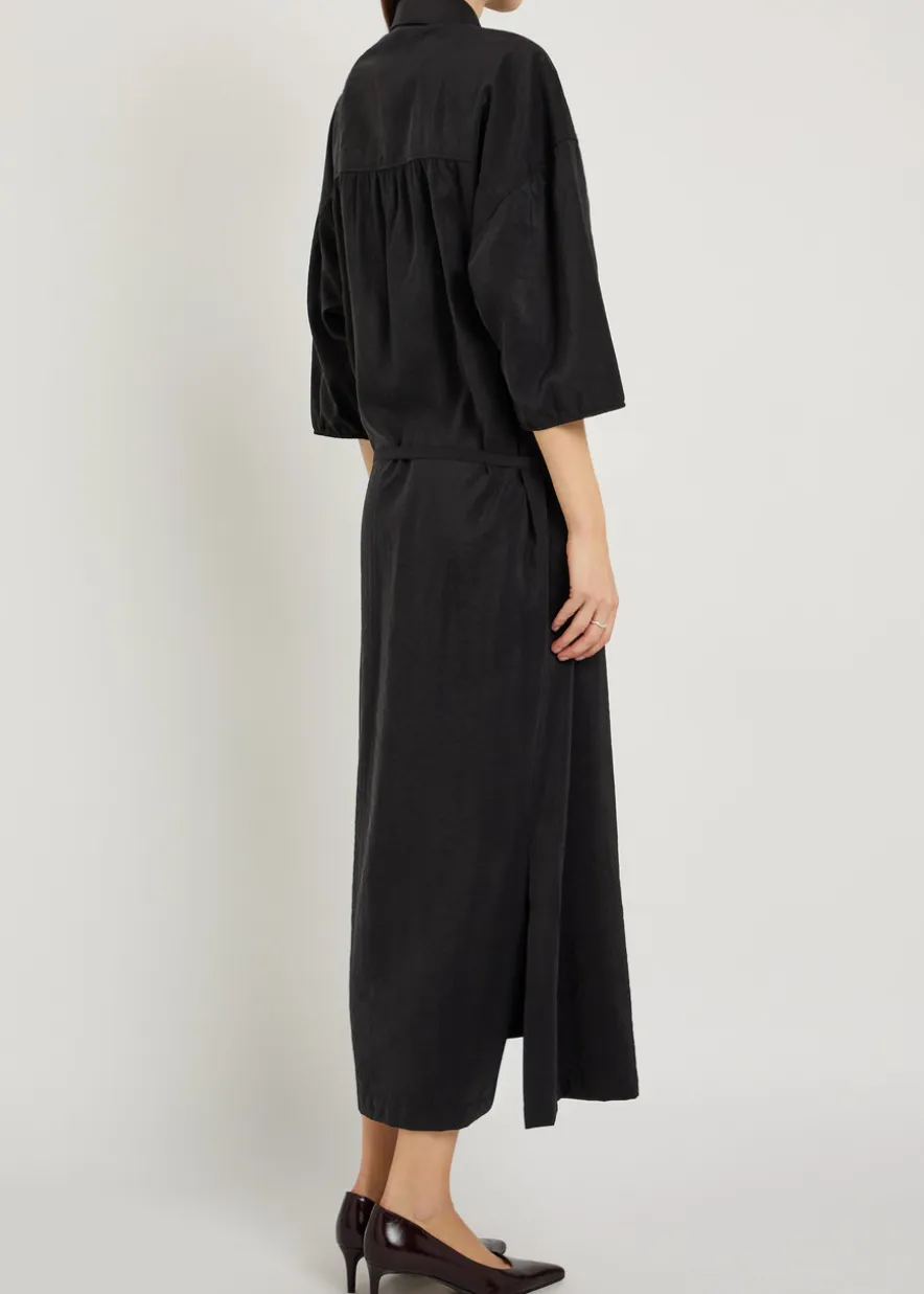 Belted brushed silk-blend midi shirt dress