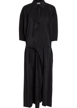 Belted brushed silk-blend midi shirt dress