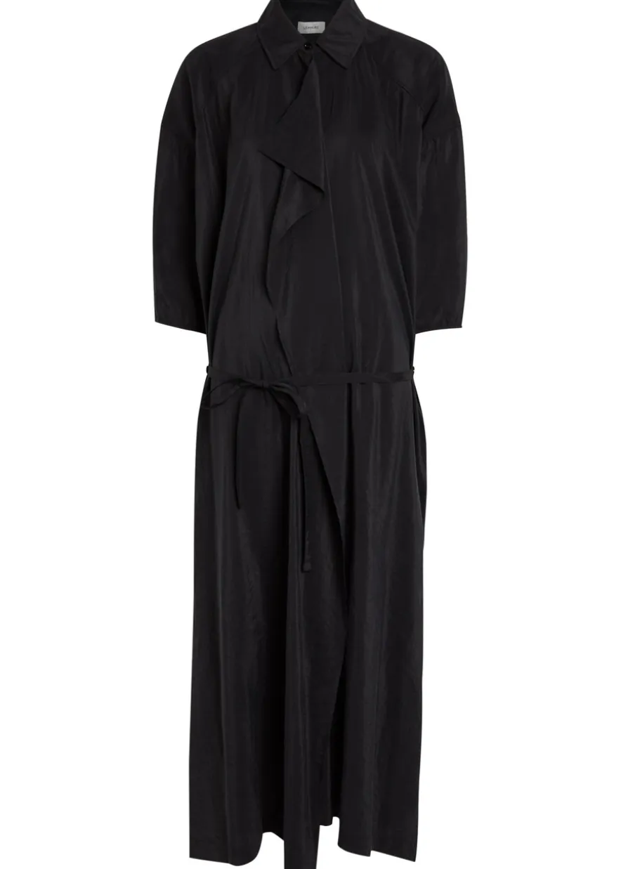 Belted brushed silk-blend midi shirt dress