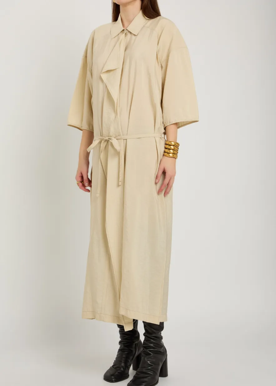 Belted brushed silk-blend midi shirt dress