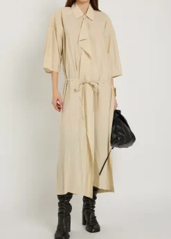 Belted brushed silk-blend midi shirt dress